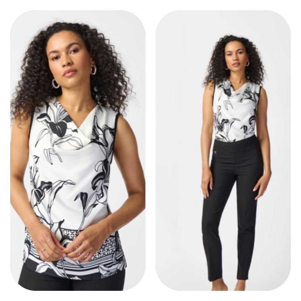 SOLD  Joseph Ribkoff Blk/Wht Floral Sleeveless Top